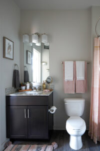 Bathroom with pink decor